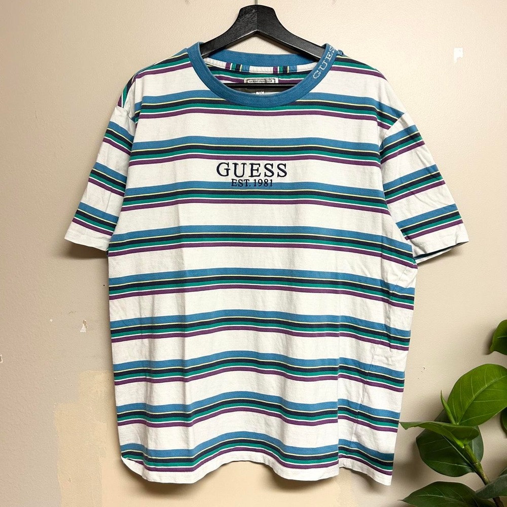 Vintage 90s Guess Originals Horizontal Striped Shirt Mens Large Multicolor